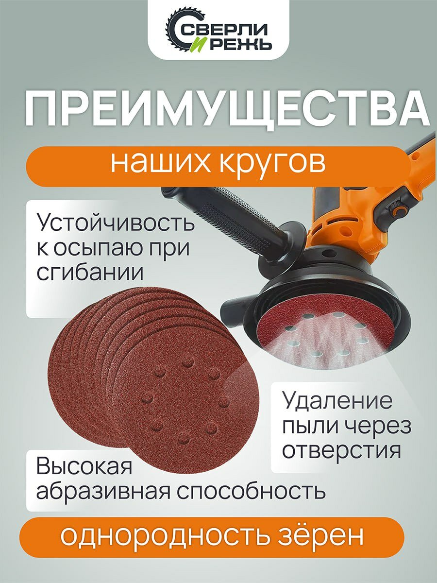 Круг шлифовальный 125 мм P120 на липучке/10 шт/8 отверстий — фото 1