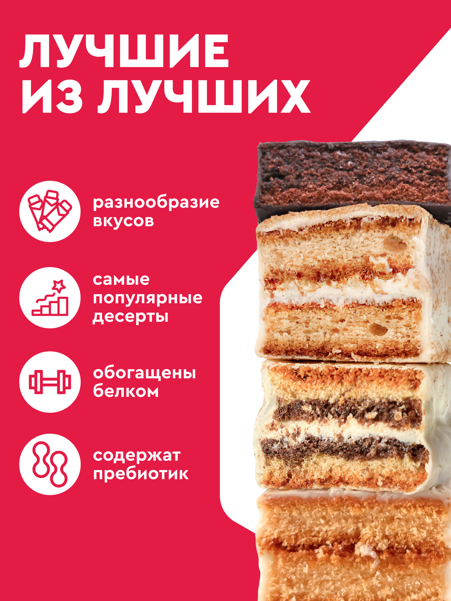 Изображение ProteinRex Протеиновое печенье без сахара Брауни, Ламингтоны, Тортики Ассорти 12 шт. , спортивное питание