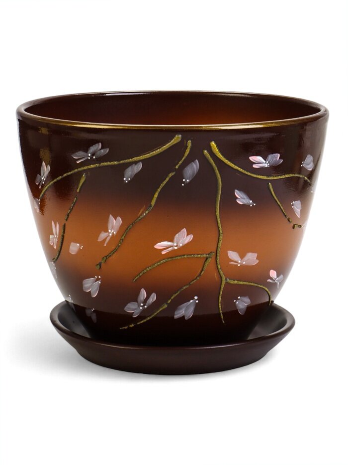Горшок для цветов «Миндаль » 8 л d=30 см h=23 см с поддоном керамика коричневый
