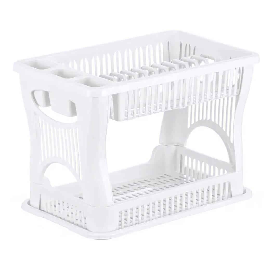 Сушилка для посуды 2-х ярусная, пластик, белый, с ручками, размеры под стандартную кухню