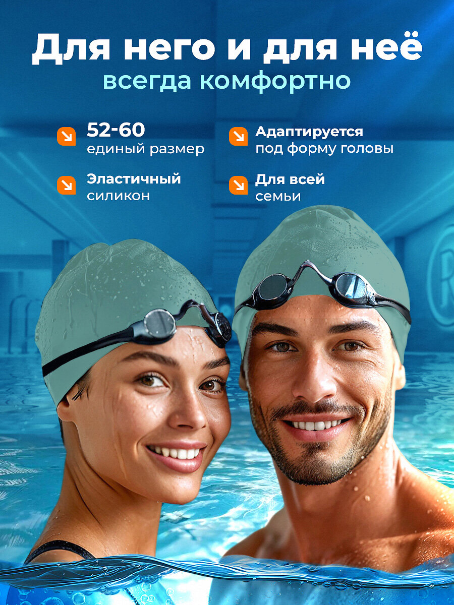 Шапочка для плавания Волнительно, цвет ментол (Riptide Blue), размер 52-60, арт. SC01/ментол — фото 1