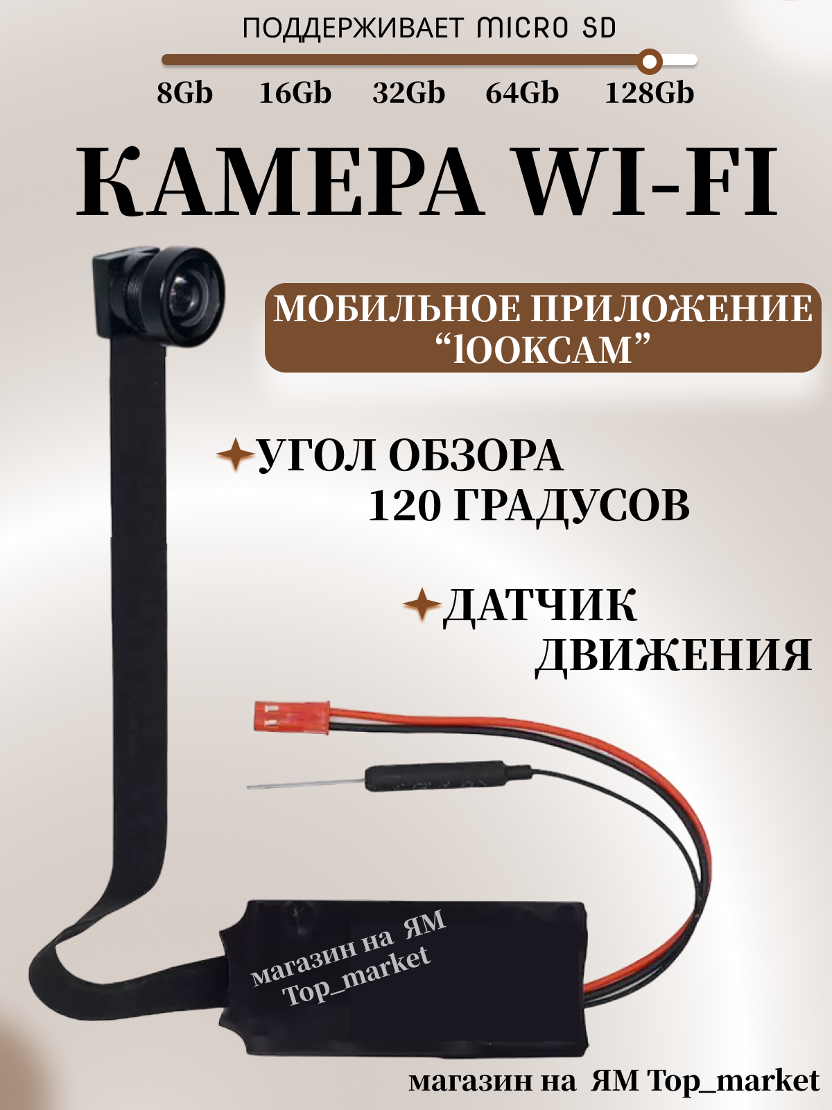 Широкоугольная Wi-Fi мини камера на шлейфе H12, угол обзора 120 градусов, 1920х1080p, 2МП