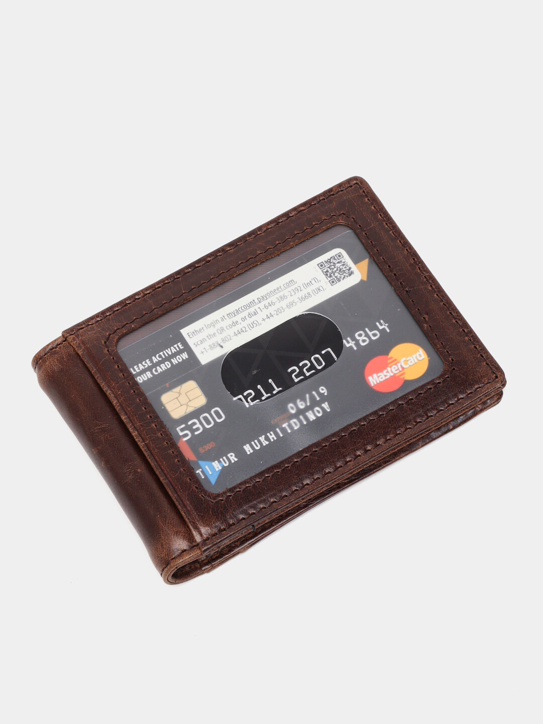 Зажим для купюр GENUINE LEATHER, фактура гладкая, coffee