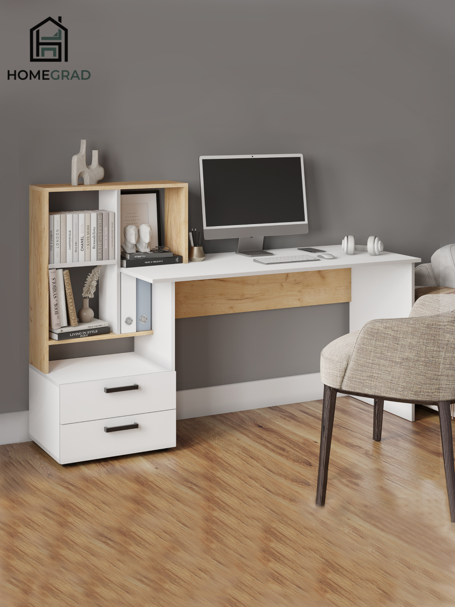 Компьютерный стол КМ-5 HomeGrad ЛДСП 165x60x1105 см белый/дуб крафт золотой