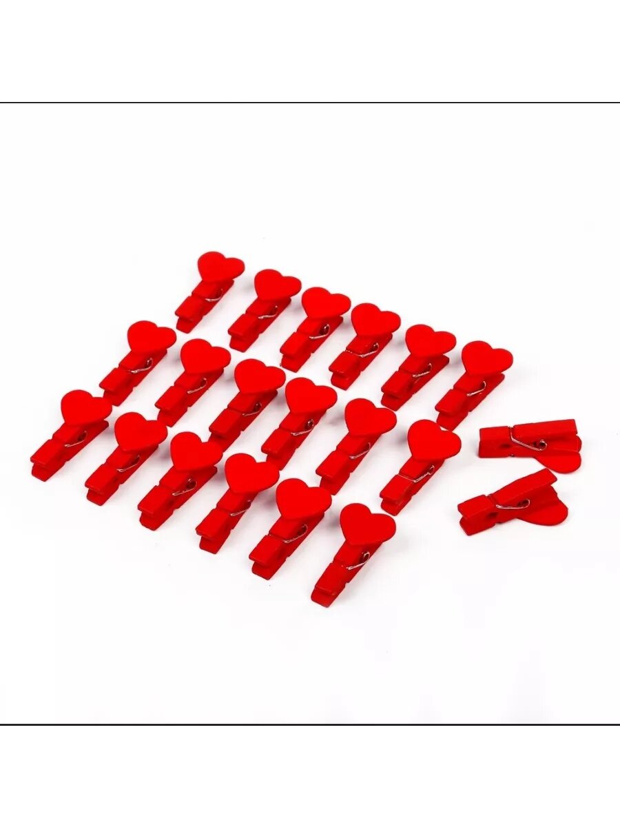 20 шт Прищепки декоративные с сердцами