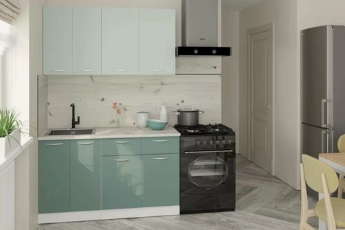 Изображение товара Кухонный гарнитур Герда Асая медиум 1400 мм, каркас ЛДСП, фасад ЛДСП, Белый/Сумерки/Бензин