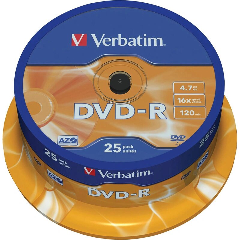 Диск DVD-R Verbatim 4.7 ГБ 16x cake box 43522 (25 штук в упаковке)
