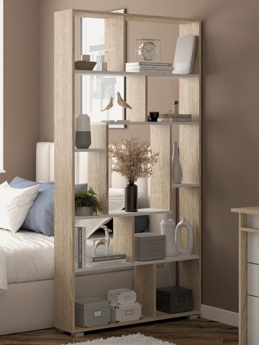 Изображение товара Есэндвич Лаворо-3 Стеллаж-перегородка 90х180х20 см (Дуб сонома/Белый) с полками