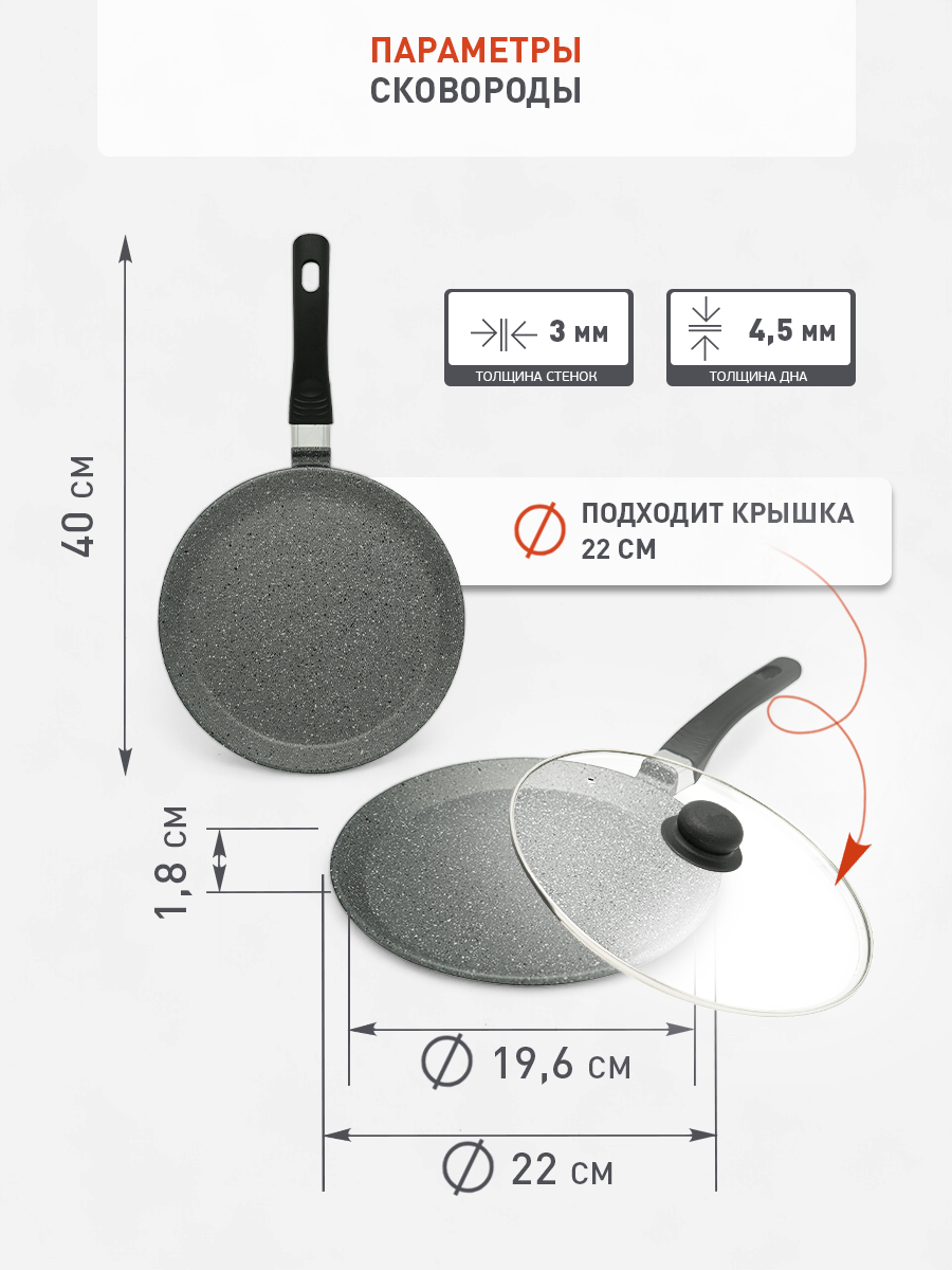 Сковорода блинная ПоварЛюкс, алюминий, 22см, антипригарное покрытие, для индукции, мытье в посудомойке — фото 1