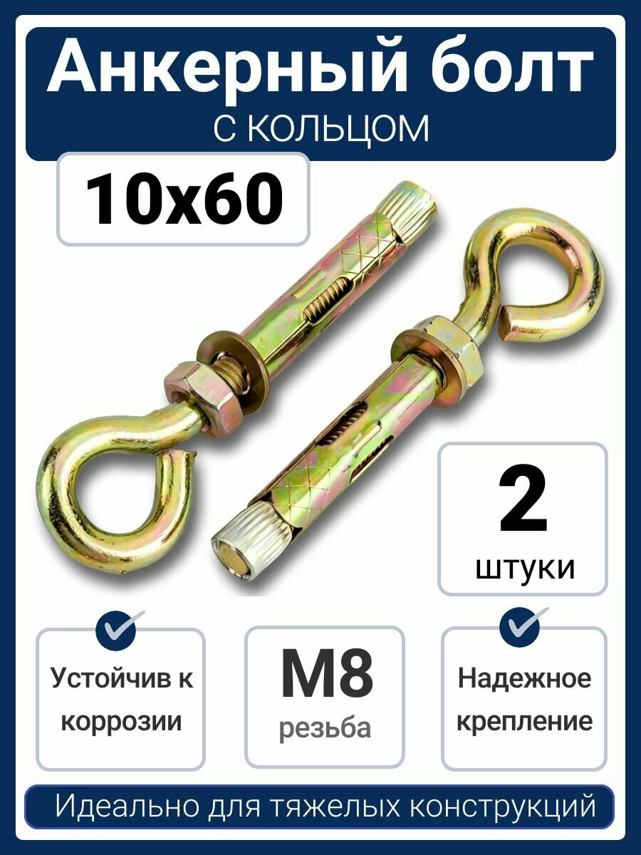 Анкерный болт M8/10x60 желтый цинк с кольцом (2 шт)