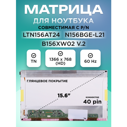 фото Матрица для ноутбука 15.6" коннектор 40 pin 1366x768 (hd) tn глянцевая без креплений element