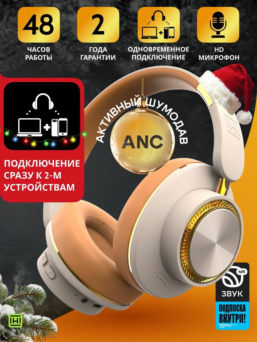 Полноразмерные беспроводные накладные наушники большие H8 с активным шумоподавлением и микрофоном