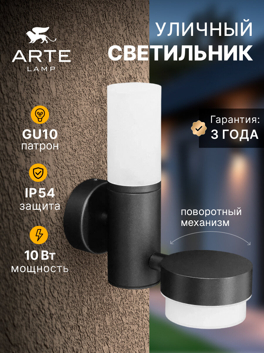 Уличный настенный светильник Arte Lamp BUDAPEST A2360AL-2BK GU10+GX53 черный