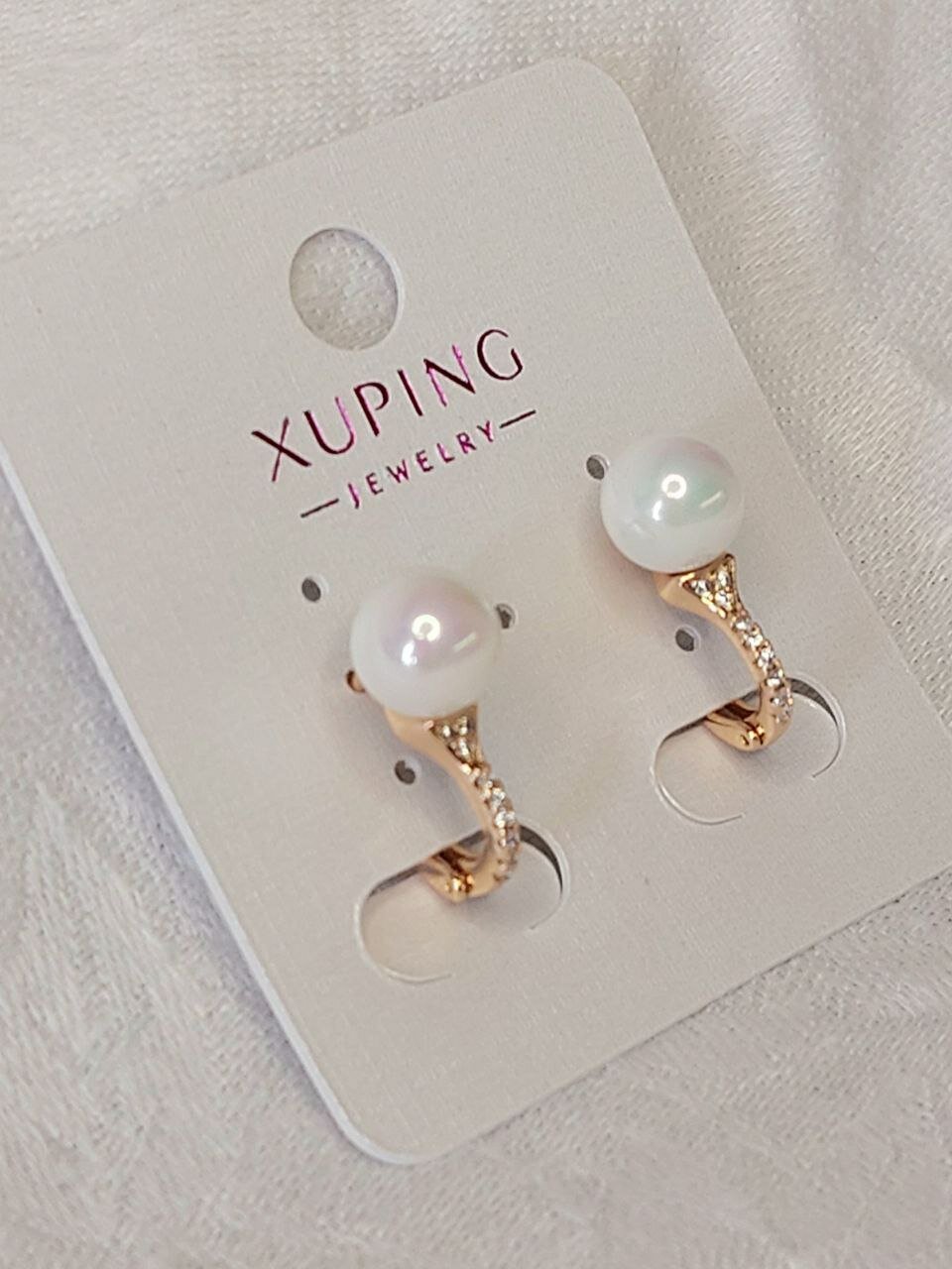 Серьги XUPING JEWELRY фианит размер 10 мм золотой/белый