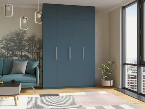 Изображение товара Шкаф распашной Калифорния-4 с антресолью Альби Полуночно-синий для одежды четырехдверный 180*240*50