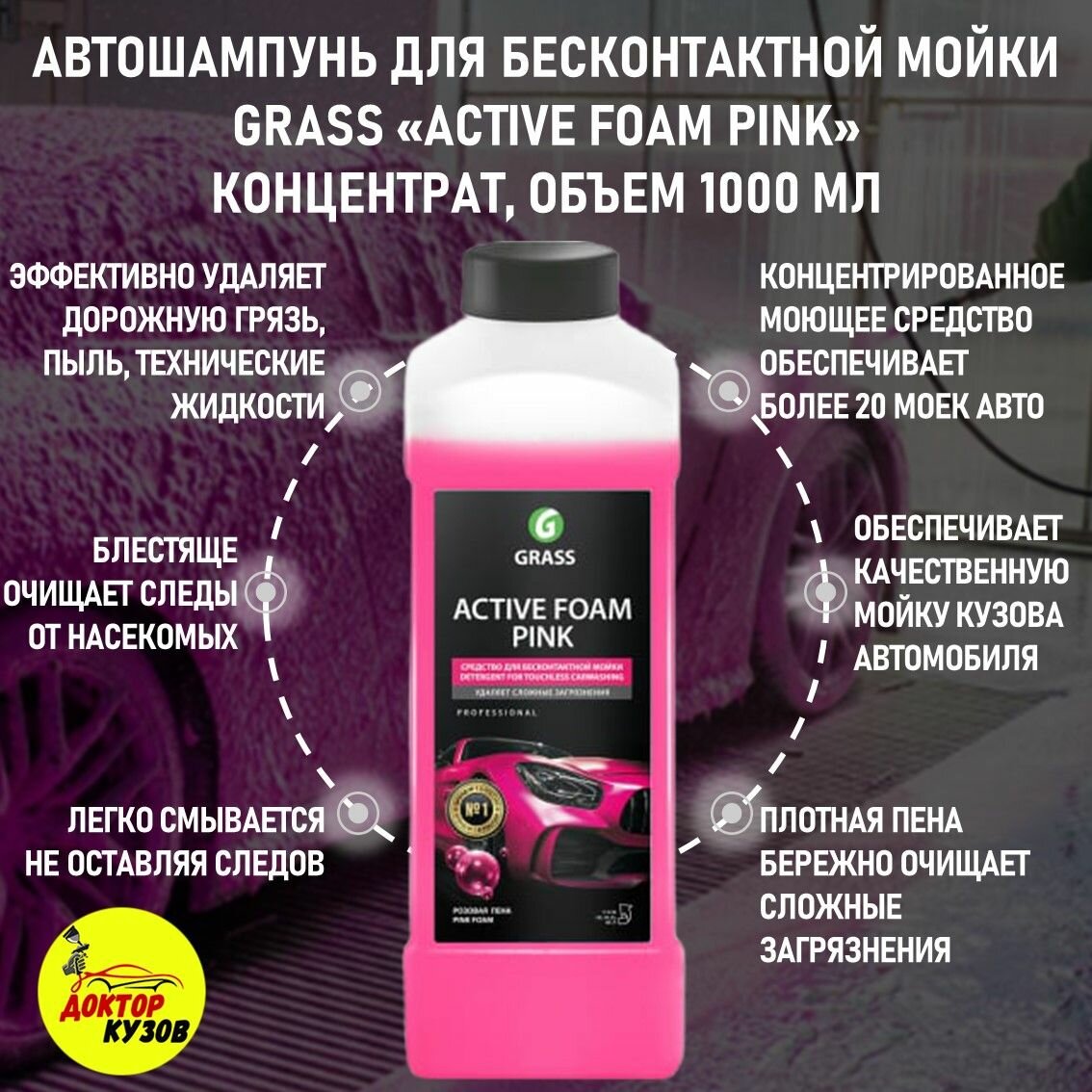 GRASS Автошампунь для бесконтактной мойки / активная пена Active Foam Pink 1 л 113120