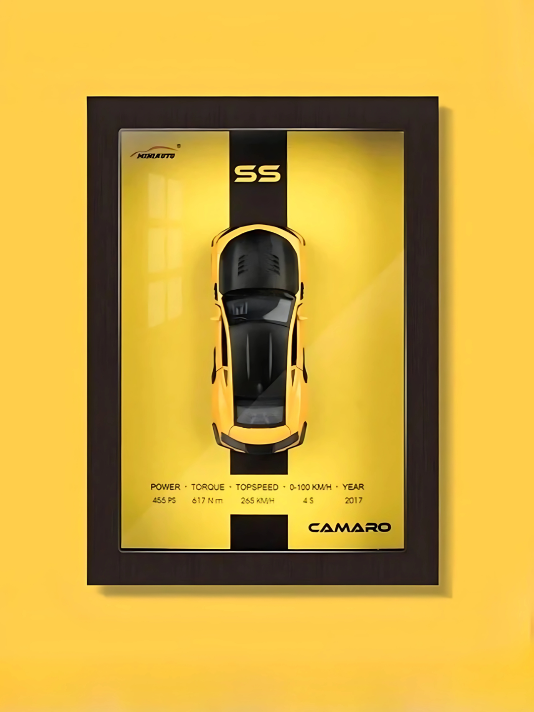 Модель Chevrolet Camaro, 1:32, металл, пластик, желтая/черная, металлическая рамка