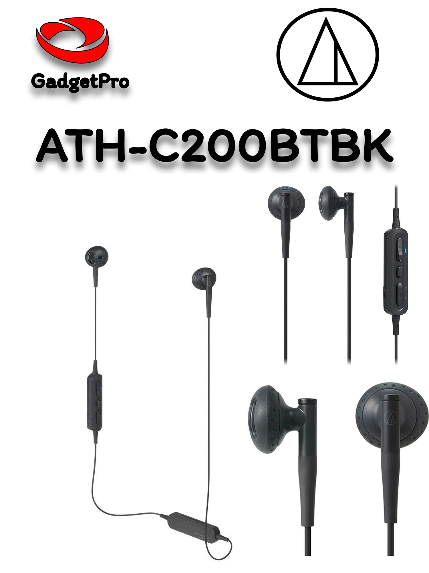 Беспроводные наушники Audio-Technica ATH-C200BTBK, внутриканальные, Bluetooth, с микрофоном, черные, для телефона и компьютера