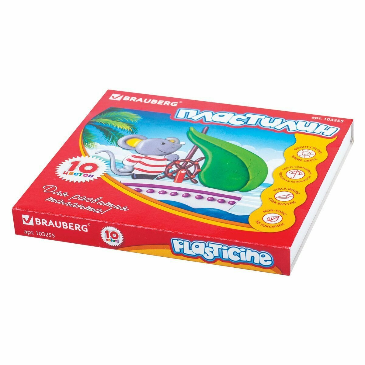 Пластилин Brauberg классический 10 цветов, 200 гр, со стеком (103255)