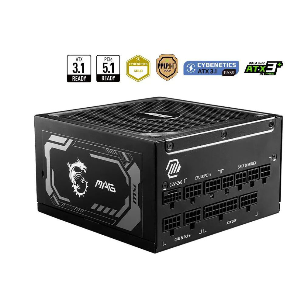 Блок питания MSI MAG A1000GL PCIE5 1000W, 80+ Gold, полностью модульный, ATX 3.0, RTL (306-7ZP9B11-CE0)