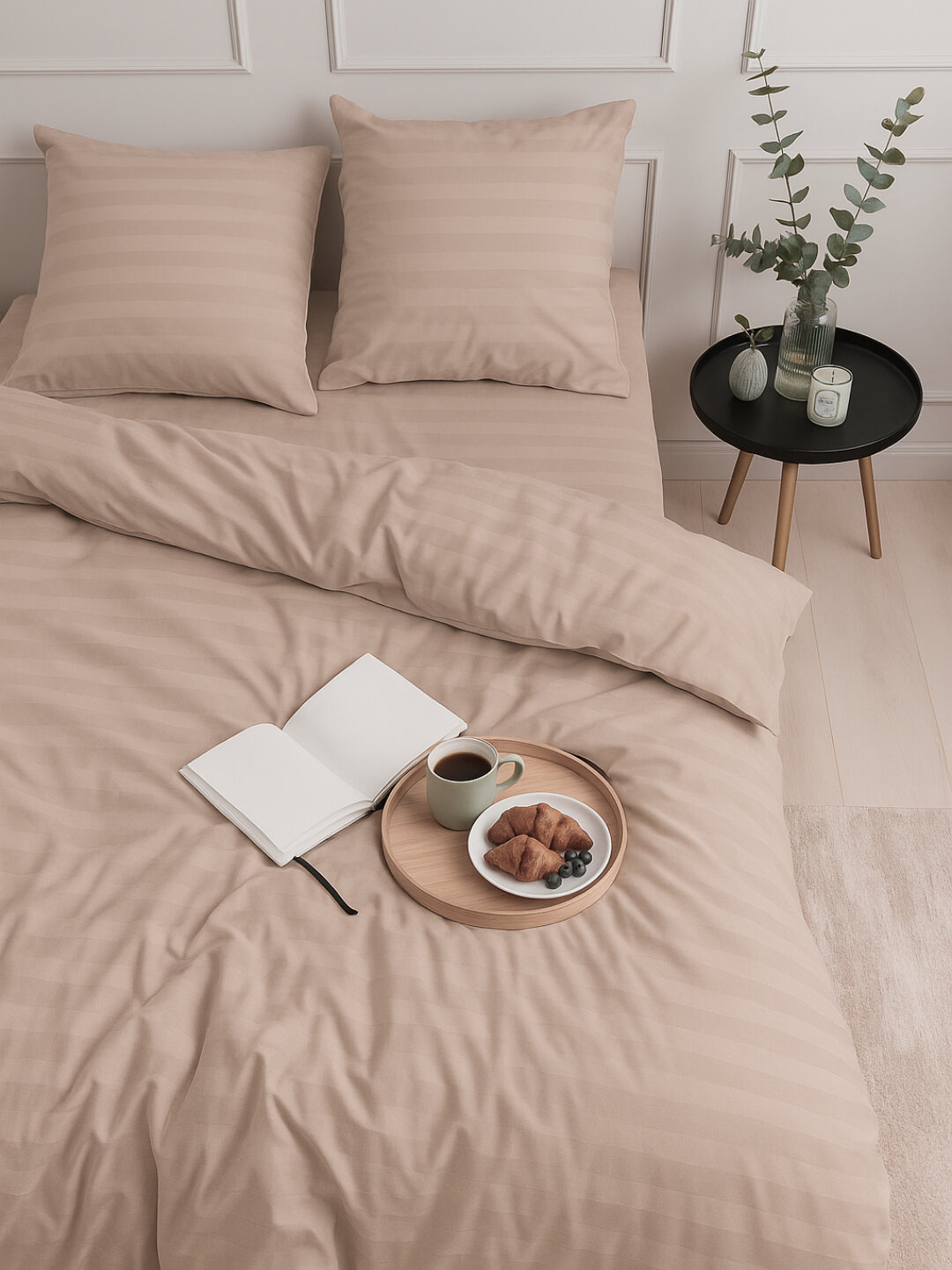 Постельное белье Евро Страйп-Сатин, двуспальное, полутараспальное, комплект — фото 1