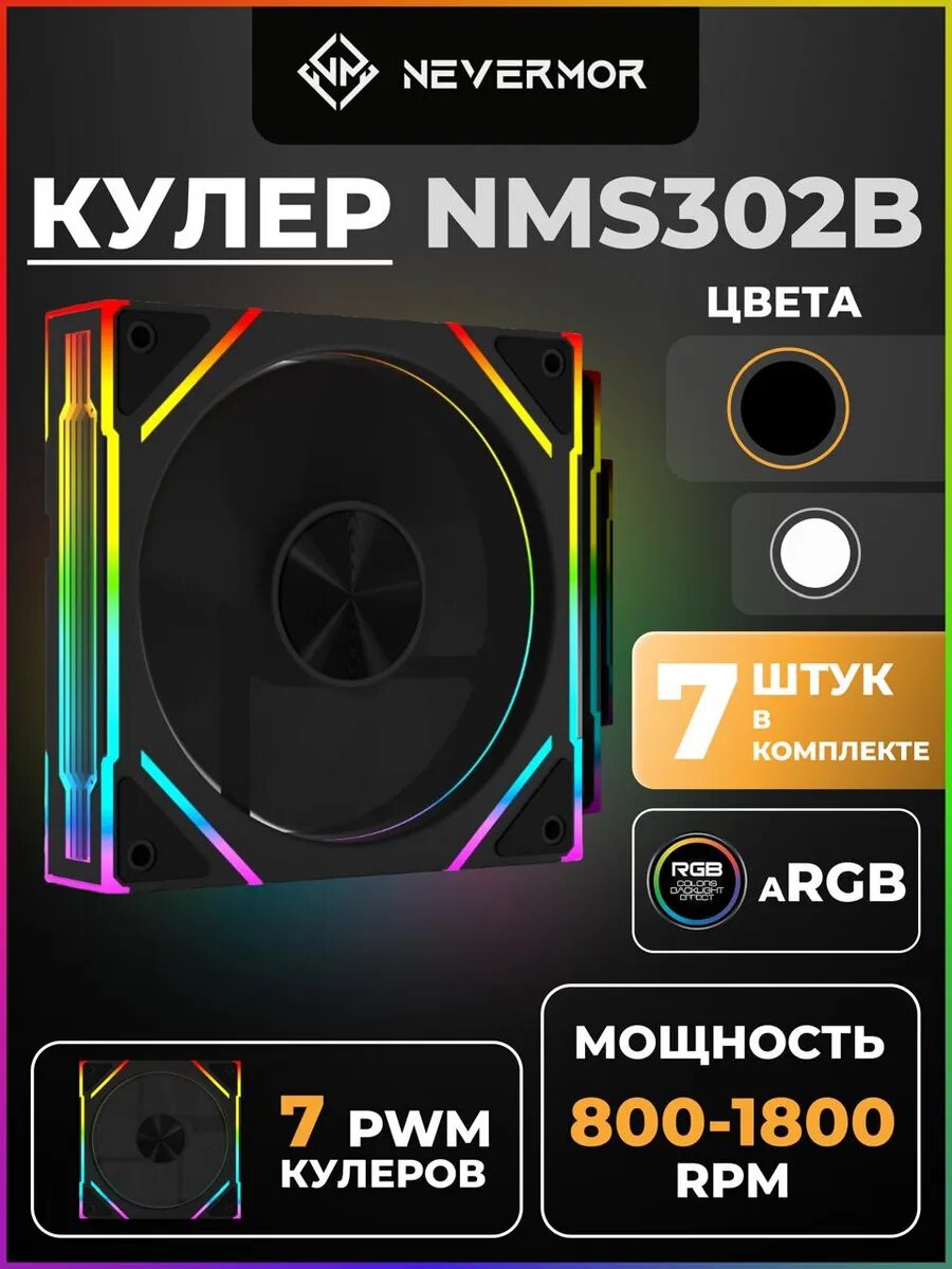 Комплект кулеров 7 шт S302В для ПК 120 мм PWM+ ARGB