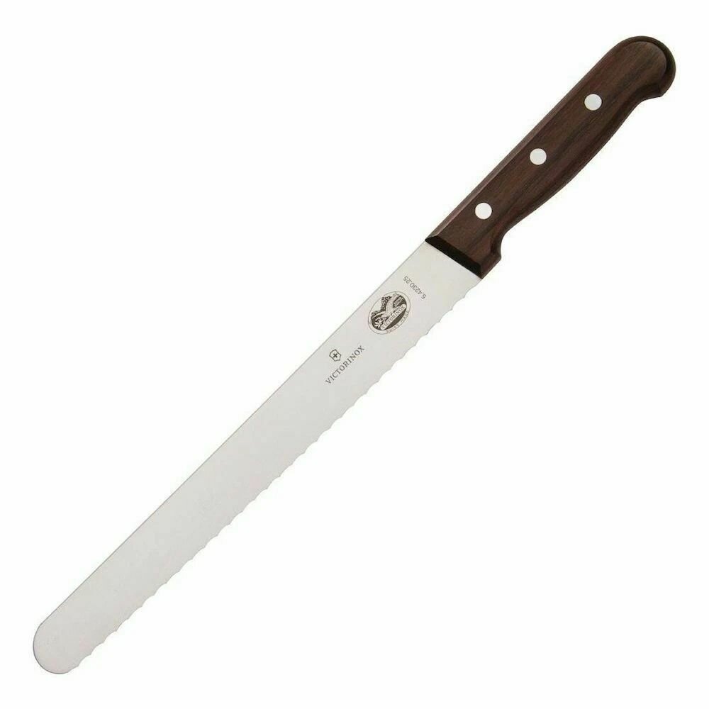 Нож для нарезки Victorinox C630 25 см, с круглым волнистым краем и ручкой из розового дерева