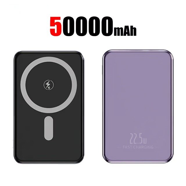 Портативное зарядное устройство 5000 mah/ Беспроводная зарядка MagSafe/ Металлический корпус/ Индикация заряда/ Black — фото 1