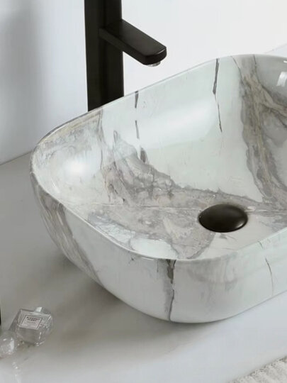Раковина накладная OSSO-493 STONE MARBLE овальная, керамическая, белая — фото 1