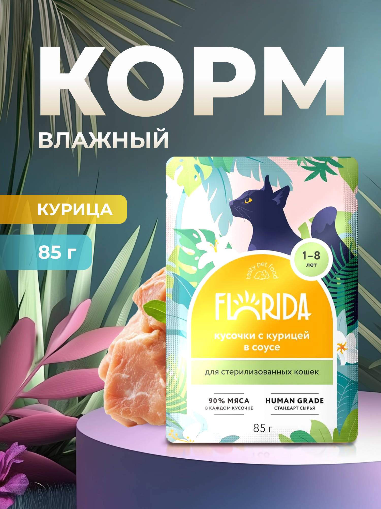 Влажный корм Florida пауч для стерилизованных кошек с Курицей в соусе 85г