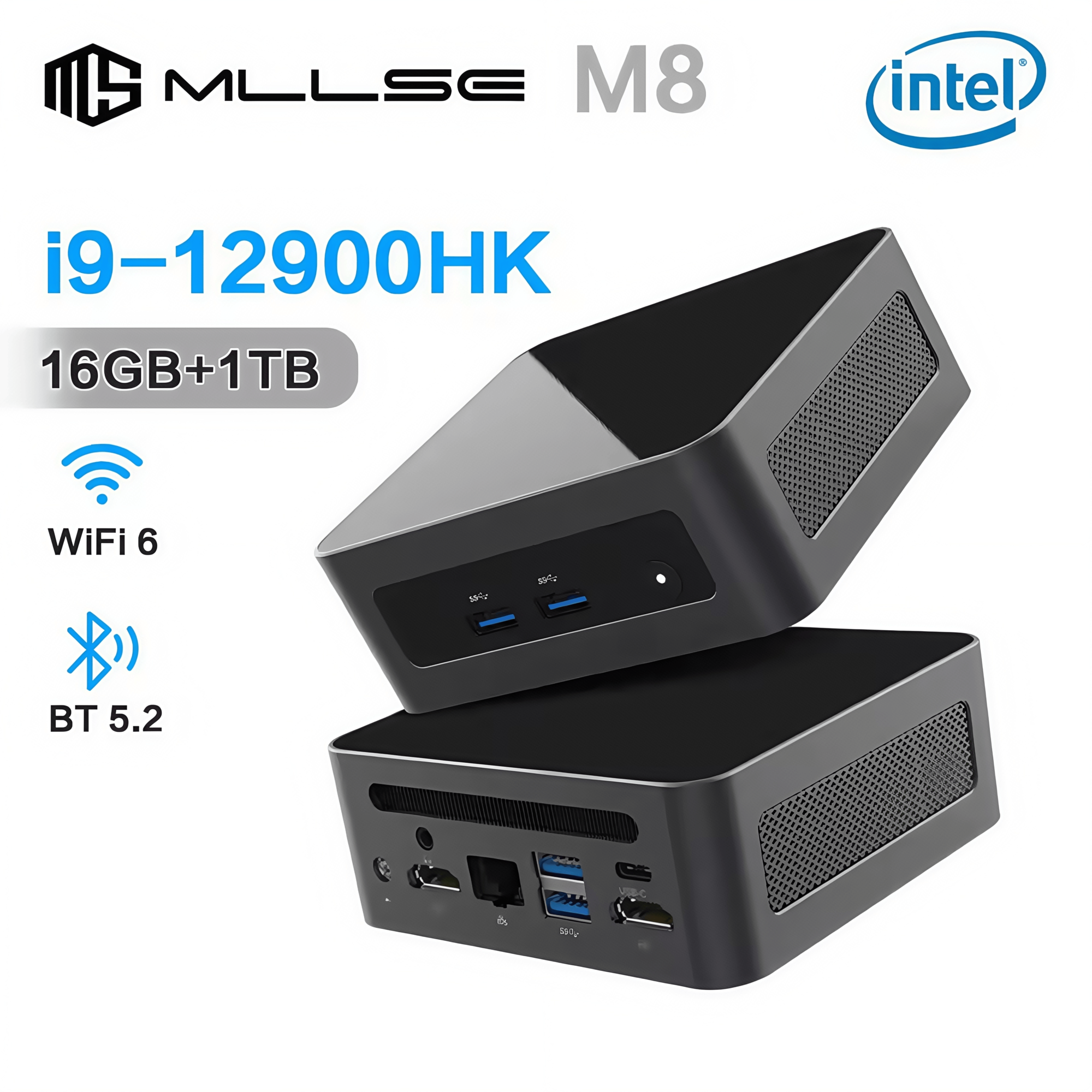 Мини ПК MLLSE M8 Intel Core i9-12900HK 16 Гб ОЗУ 1 ТБ ПЗУ Windows 11 Pro Wi-Fi 6