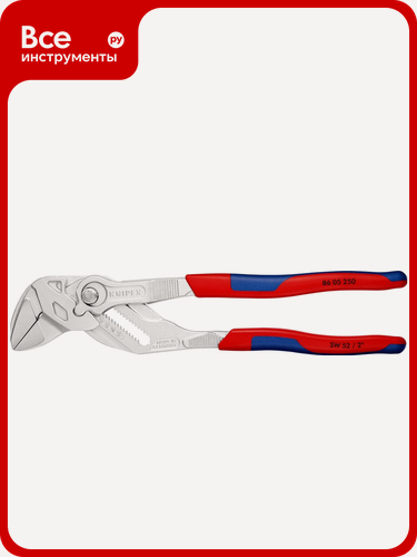 Изображение товара Переставные клещи-ключ Knipex 52 мм (2"), длина 250 мм, хром, 2К ручки, KN-8605250SB