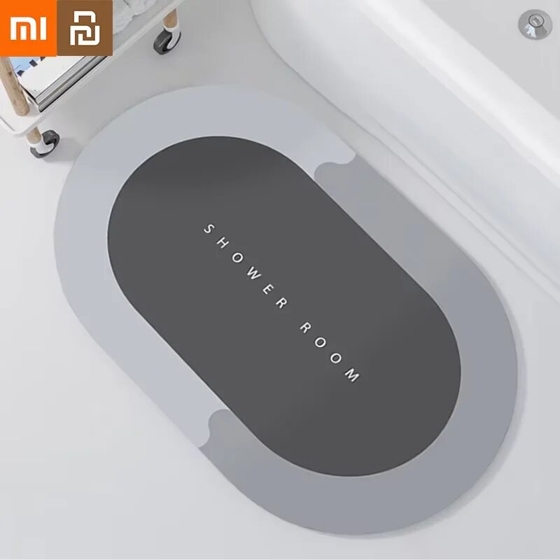 Картинки Xiaomi Youpin Коврик для ванной Супервпитывающий нескользящий коврик для ванной комнаты Быстросохнущий ковер для душа Кухонные коврики для двери Домашний напольный коврик 40x60cm black