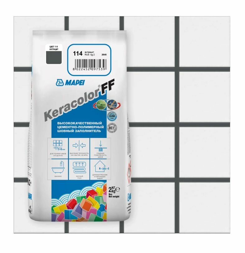 Затирка цементная Mapei Keracolor FF 114 цвет антрацит 2 кг
