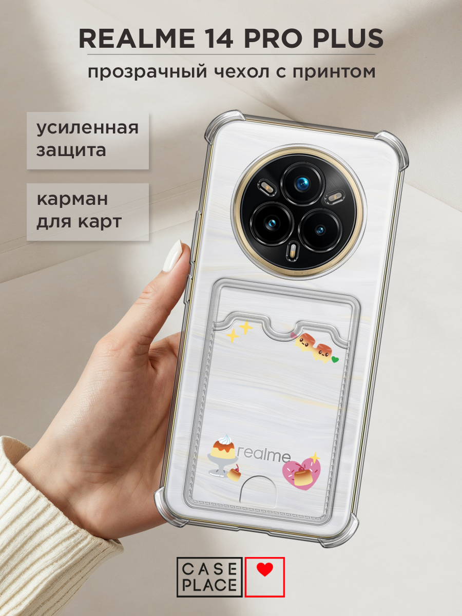 Чехол на Realme 14 Pro + (Реалми 14 Про +) с картой и принтом Корейский десерт