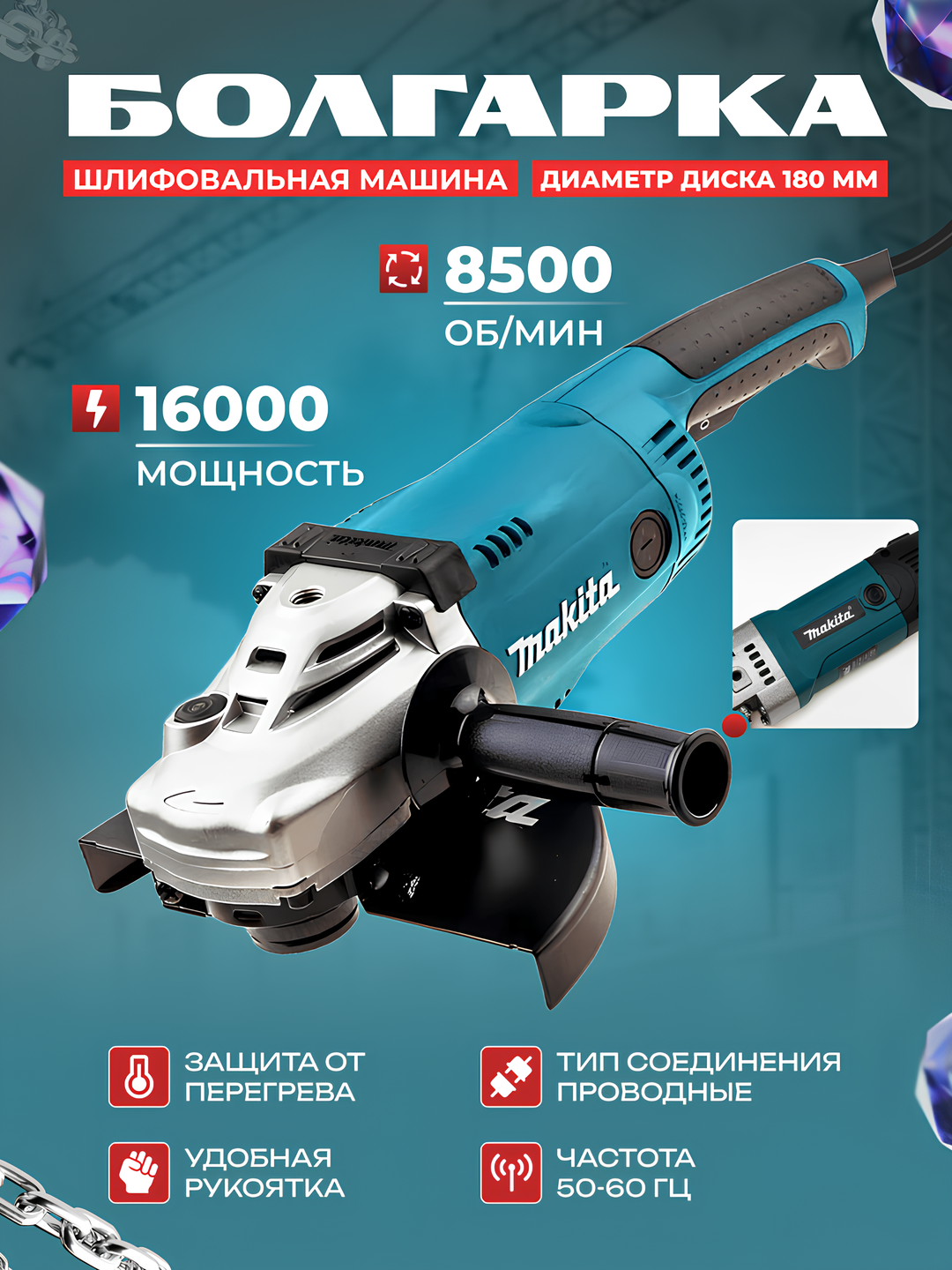 Болгарка электрическая шлифовальная машинка угловая 180 мм :