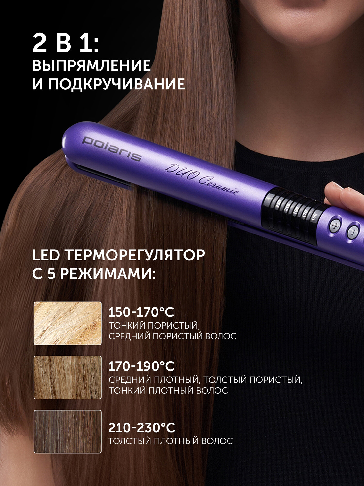 Утюжок для волос PHS 2405K, выпрямитель профессиональный, Фиолетовый — фото 1