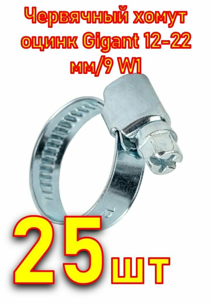 Червячный хомут Gigant 12-22 мм/9 W1, 25 шт