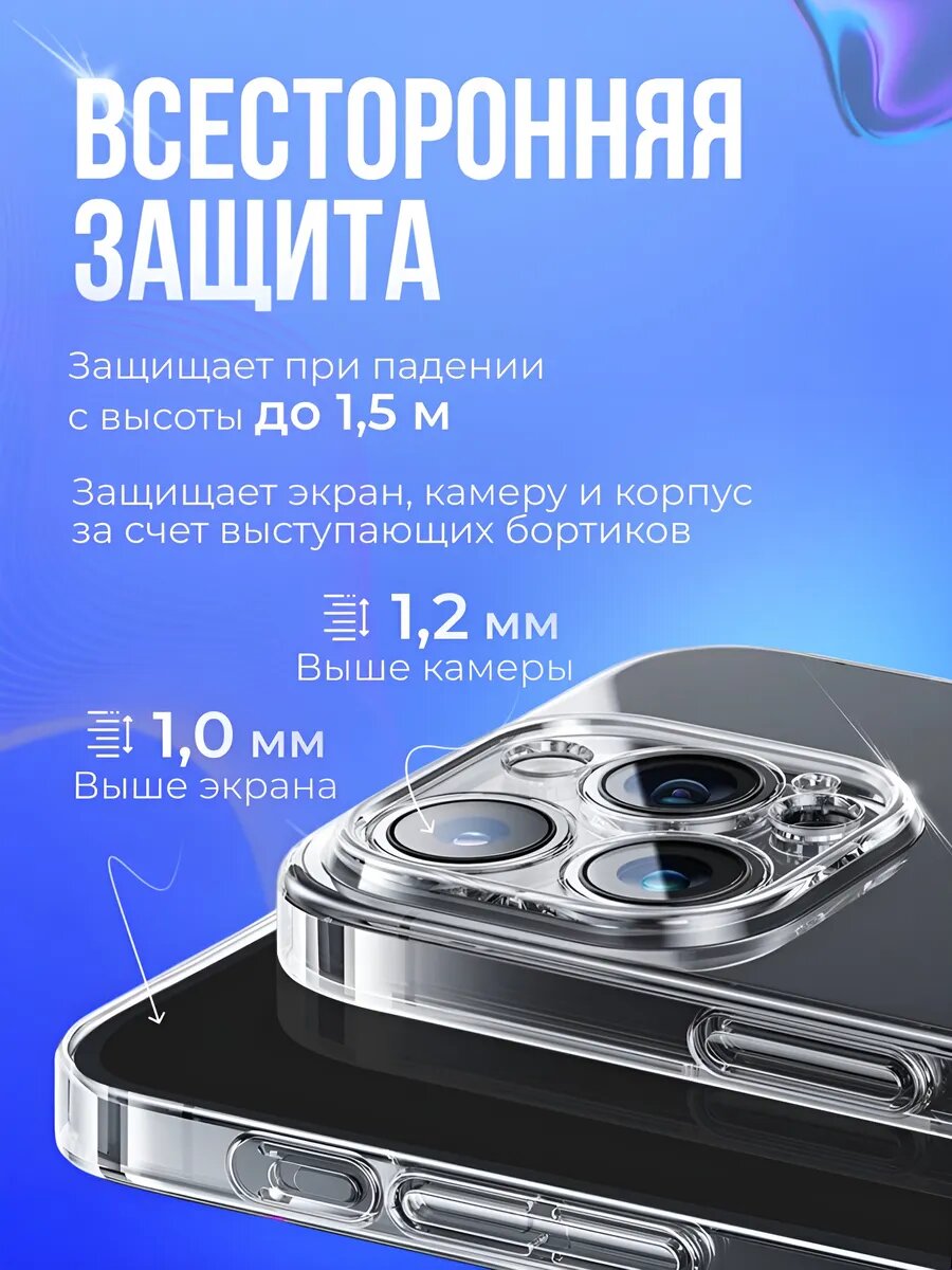 Чехол на iPhone 12 Pro / Прозрачный бампер с защитой камеры, силиконовый, противоударный, ударопрочный — фото 1