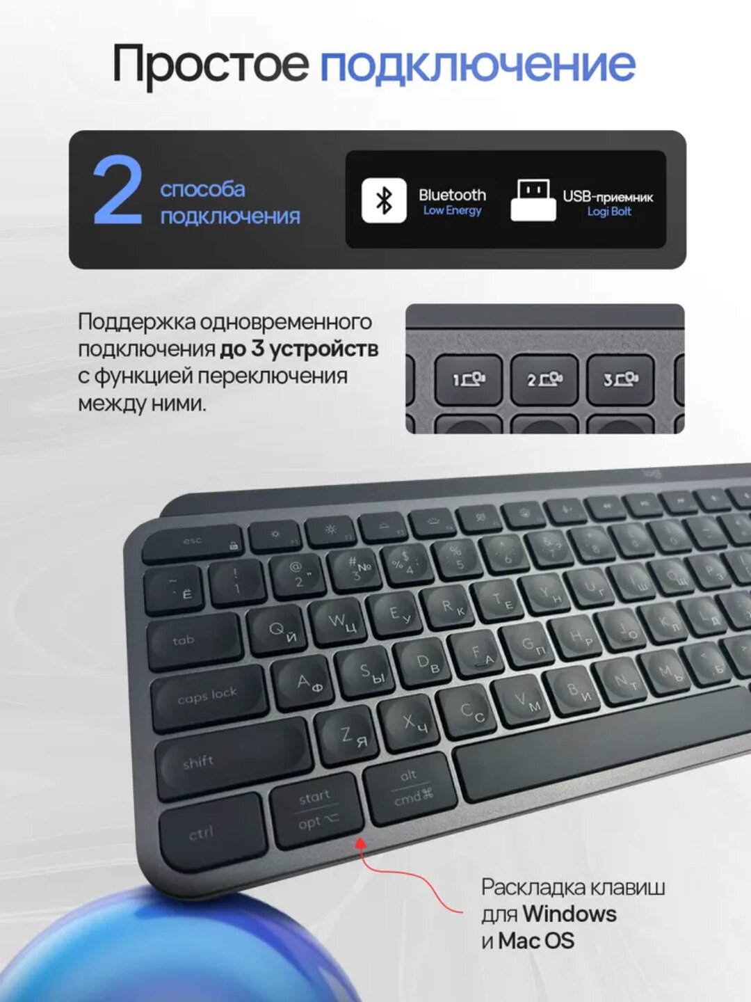 Беспроводная клавиатура Logitech MX Keys S, графит — фото 1
