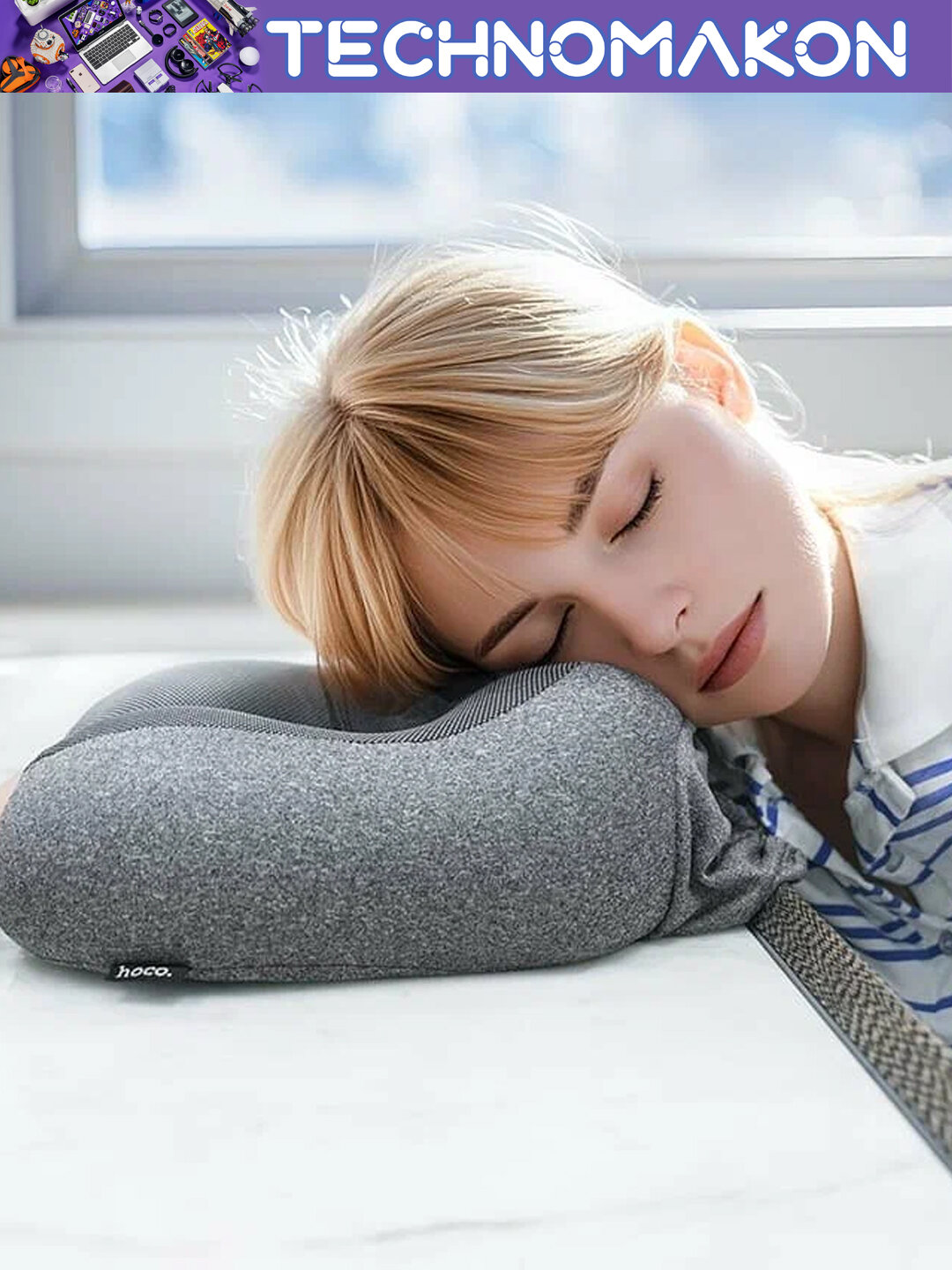 Подушка для шеи Hoco HX70, хлопок, для путешественников, на сиденье, эффект памяти — фото 1