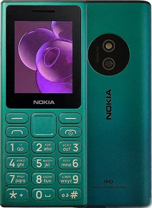 Телефон Nokia 125 (2024) Dual SIM TA-1655 (зеленый), экран 2" TFT (126x160), аккумулятор 1000 мАч