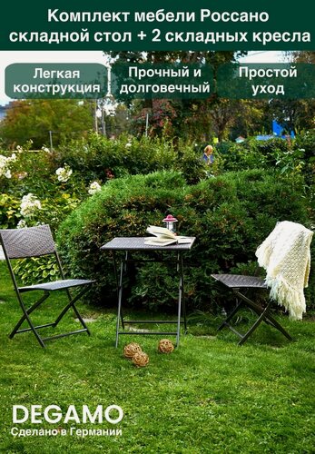Изображение товара Набор складной мебели Россано: стол и 2 стула ротанг, для дачи, балкона, бани