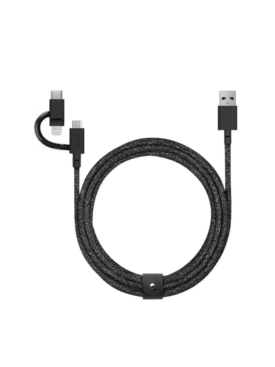 Кабель зарядный 3 в 1 Native Union BELT CABLE UNIVERSAL, MICRO-USB/LIGHTNING/USB-C, 2 метра, цвет: черный космоc