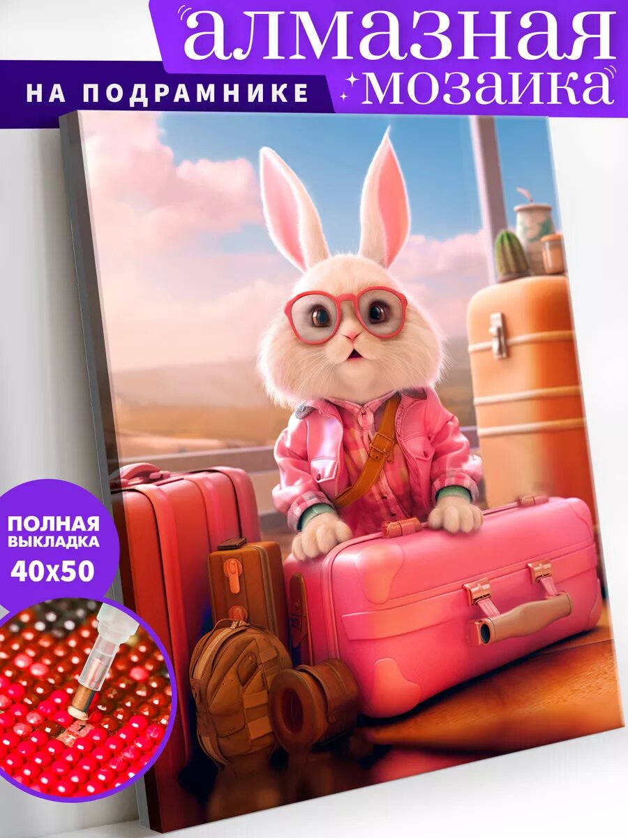 Алмазная мозаика на подрамнике 40х50 см "Кролик-путешественник"