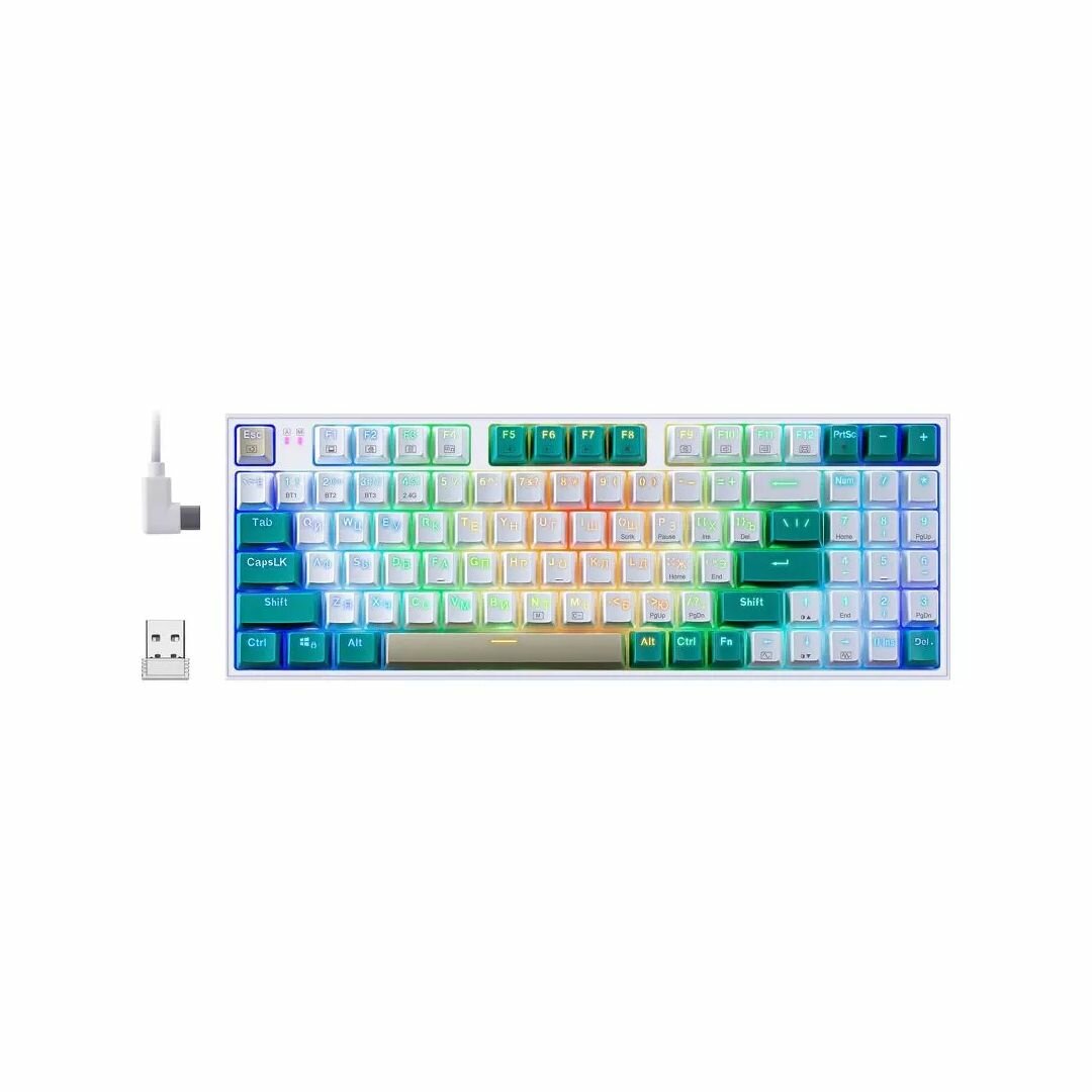 Клавиатура Redragon Veigar механическая, USB/Bluetooth/2.4 ГГц, Redragon + white