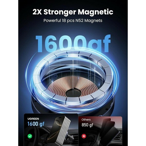 Беспроводное автомобильное зарядное устройство Ugreen W708 Magnetic Car Wireless Charger Qi2 (35970) черный — фото 1