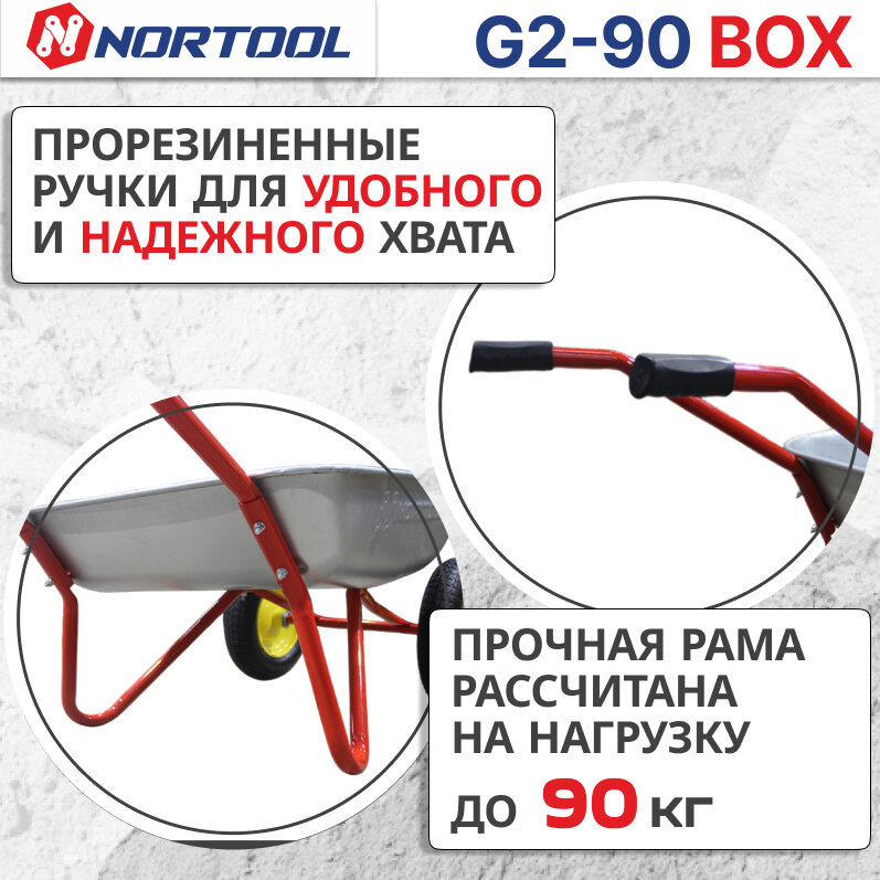 Тачки Садовые Тачка садовая NORTOOL G2-90 BOX, грузоподъемность 90кг, пневматические колеса