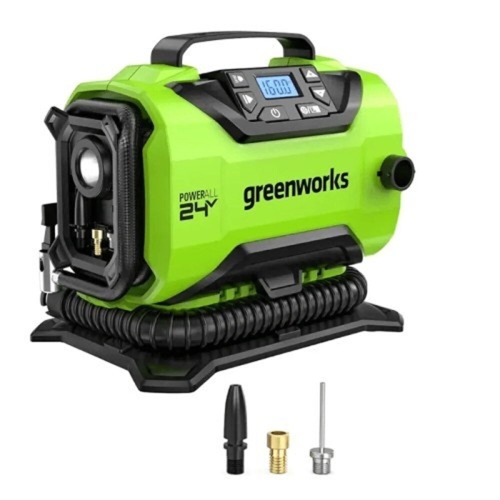 GREENWORKS Домкраты ACG301 Компрессор автомобильный аккумуляторный, 24V 12V от сети автомобиля , без АКБ и ЗУ 3400807