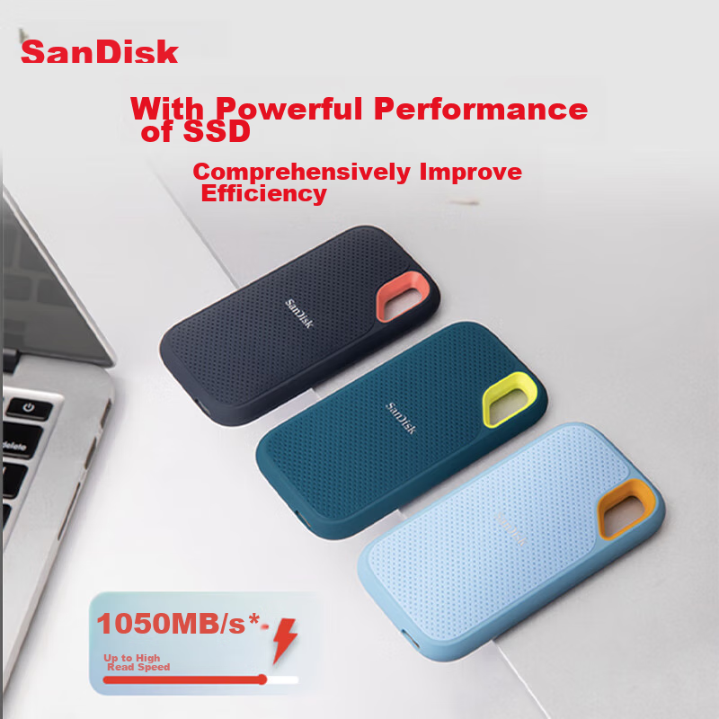 SanDisk 1TB NVMe Portable Solid State Drive (PSSD) E61 Ultimate Extreme Edition, Ocean Blue SSD, Read Speed 1050MB/s, Direct Phone Connection, External for Laptops
